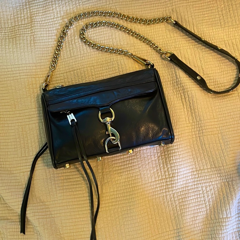 Black leather and gold metal Rebecca Minkoff crossbody purse